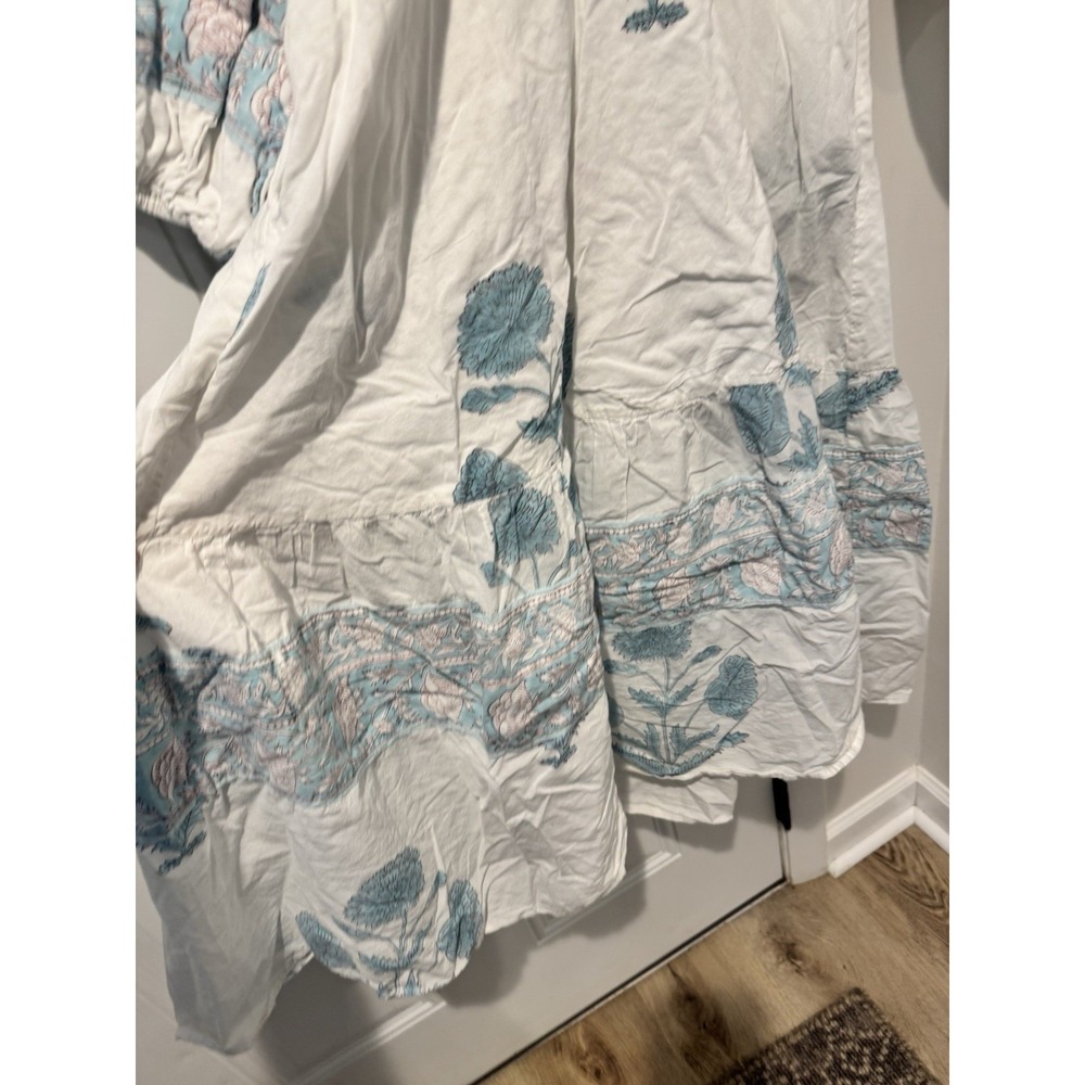 Sue Sartor Women's Blue Floral Flounce Dress Long sleeves XS Boho Artsy NO BELT - Picture 12 of 16